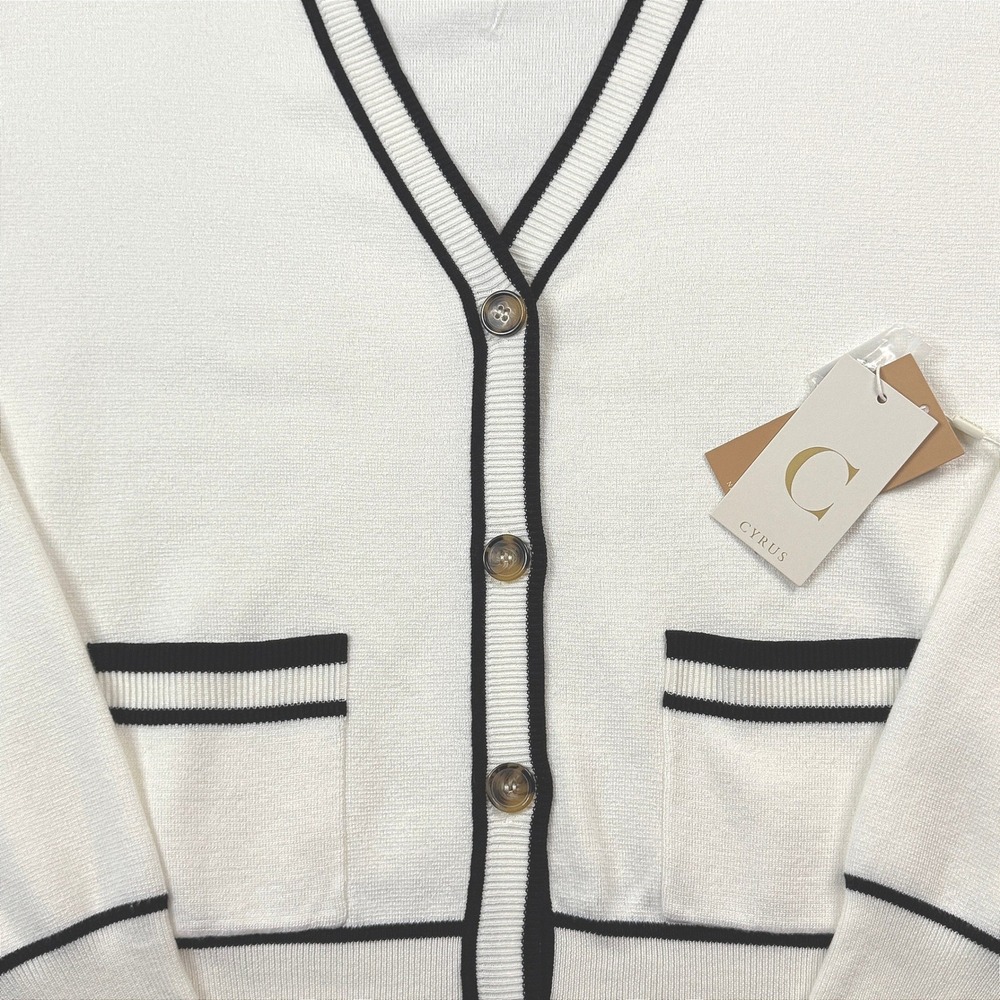 NWT Cyrus Cardigan Sweater Women Large Bone White Black V-Neck Button Front - Picture 7 of 12